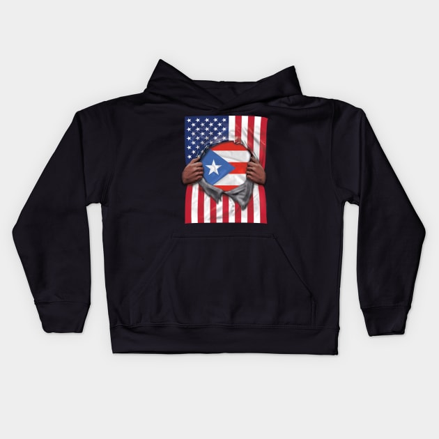 Puerto Rico Flag American Flag Ripped - Gift for Puerto Rican From Puerto Rico Kids Hoodie by Country Flags